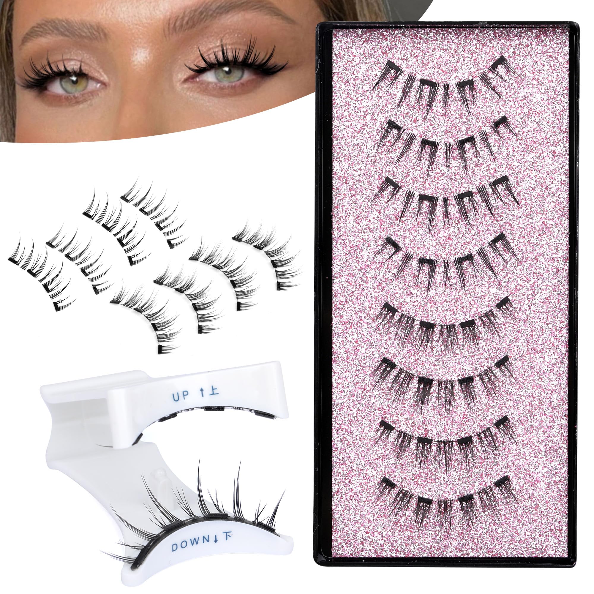 JIMIRE Magnetic Eyelashes Natural Look Magnetic Lashes without Eyeliner Reusable Comfortable Magnetic Eyelashes with Applicator No Glue Needed Wispy Lightweight Cat Eye Magnetic Eye Lashes