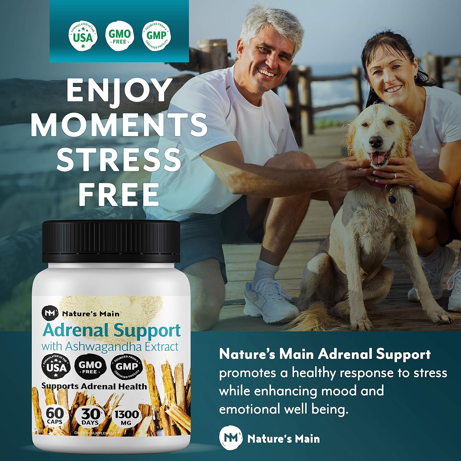 NM Nature's Main Adrenal Support & Cortisol Manager ǀ Powerful Adrenal Fatigue Supplement for Adrenal Health ǀ Energy Pills with Aswaghanda, Rhodiola, Ginseng & Licorice ǀ 60 Capsules