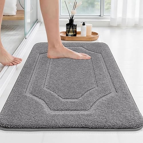 Miniatura 22 de BEQHAUSE Alfombras de baño, suaves y absorbentes, antideslizantes, lavables a máquina, alfombra de baño gruesa gris para baño, bañera y lavabo, 24 x