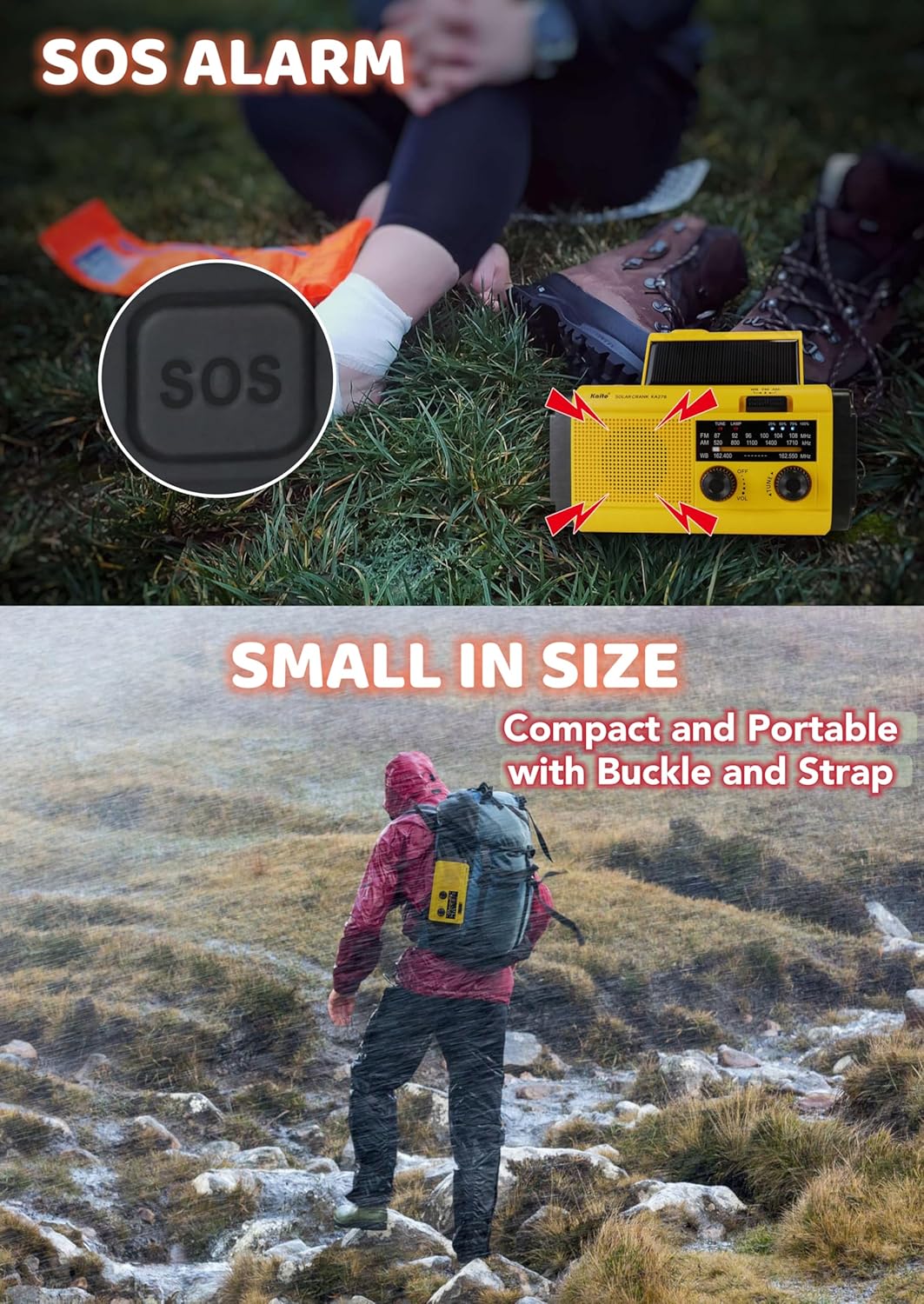 Kaito Voyager ソーラークランク AM/FM &amp; NOAA ウェザーラジオ 充電式 4000mAh バッテリー