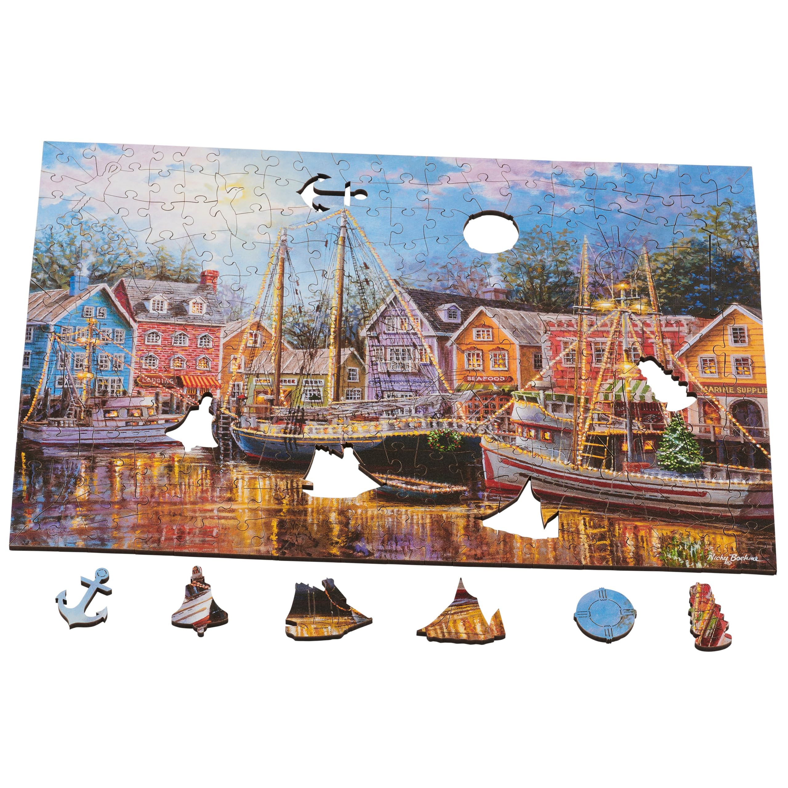 Wentworth Jigsaw Puzzle - Ships Aglow - 40 Pieces - For Adults - Shaped Puzzle Pieces & Themed Whimsies - Great for a Gift