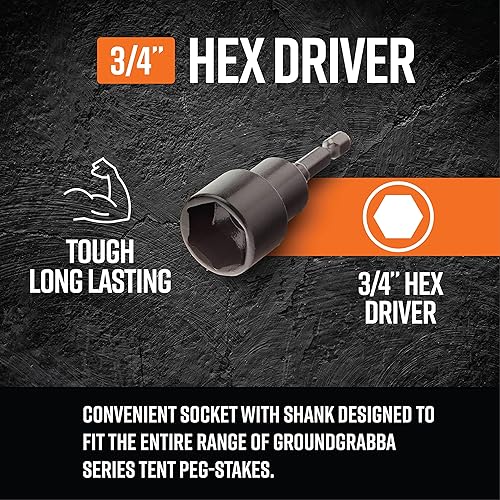 Miniatura 3 de GROUNDGRABBA Paquete de 4 llaves hexagonales de 34 pulgadas y 0.748 in. Destornillador de enchufe con clip para conducir en tu tierraGraba anclajes