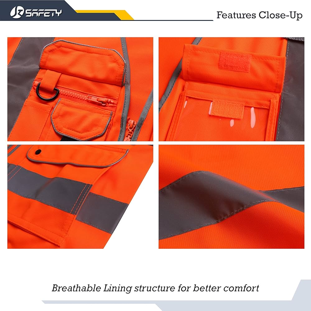 JKSafety 9 Pockets Class 2 High Visibility Zipper Front