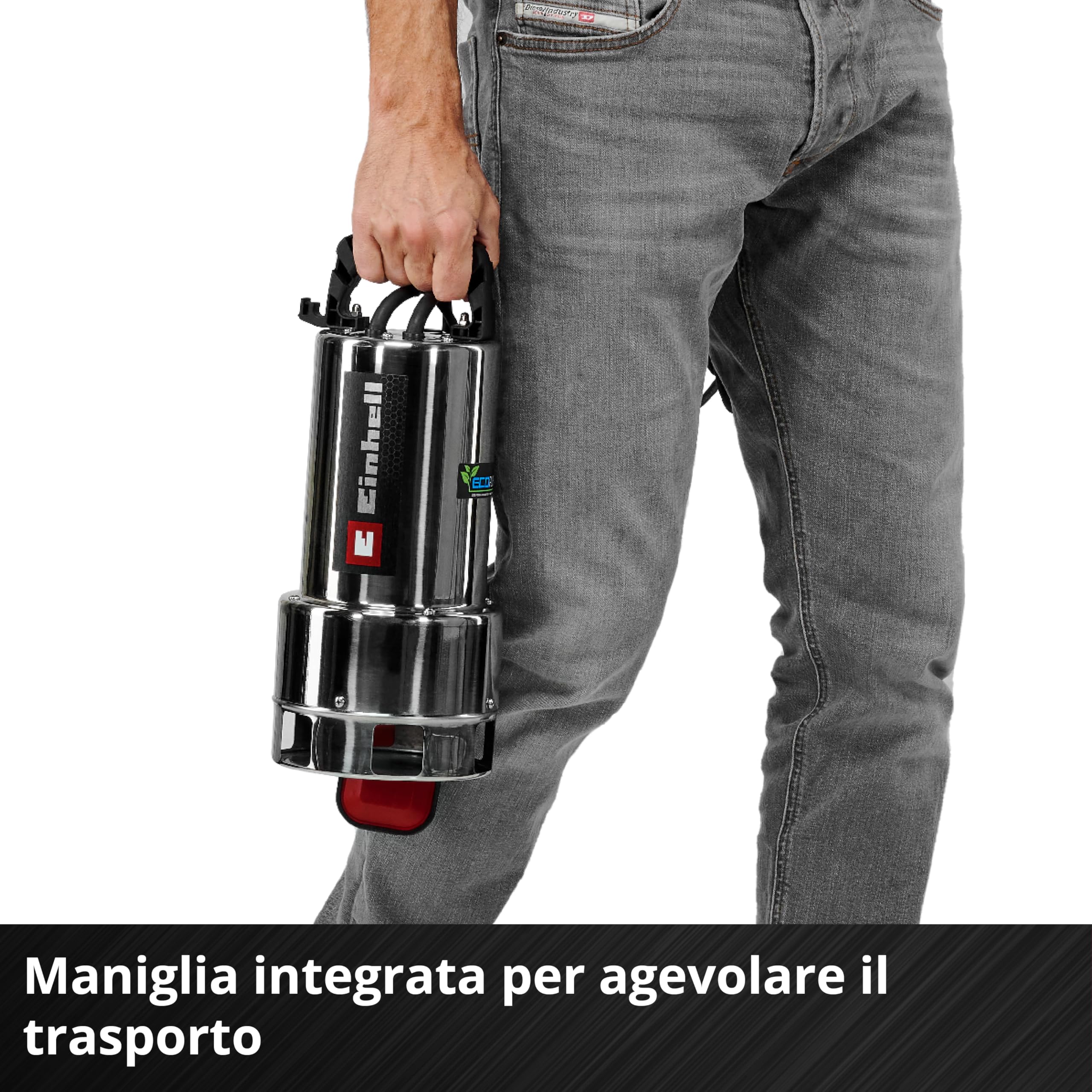 Pompa da giardino Einhell GC-DP 1170 ECO PLUS (700 W, portata max. 19.000 l/h, prevalenza max. 8 m, tecnologia ECO PLUS, coclea di scarico dell'acqua, adattatore universale 35 mm incluso)