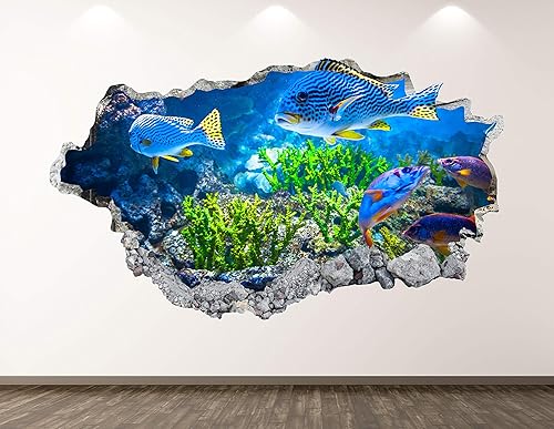 Pegatina de pared para acuario West Mountain, arte decorativo, 3D, calcomanía de coral de arrecife de peces, póster para habitación de niños, regalo