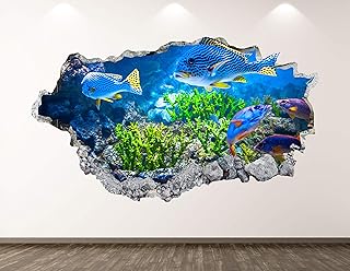 Aquarium Wall Decal Art Decor 3D Smashed Coral Reef Fish Sticker Poster ...