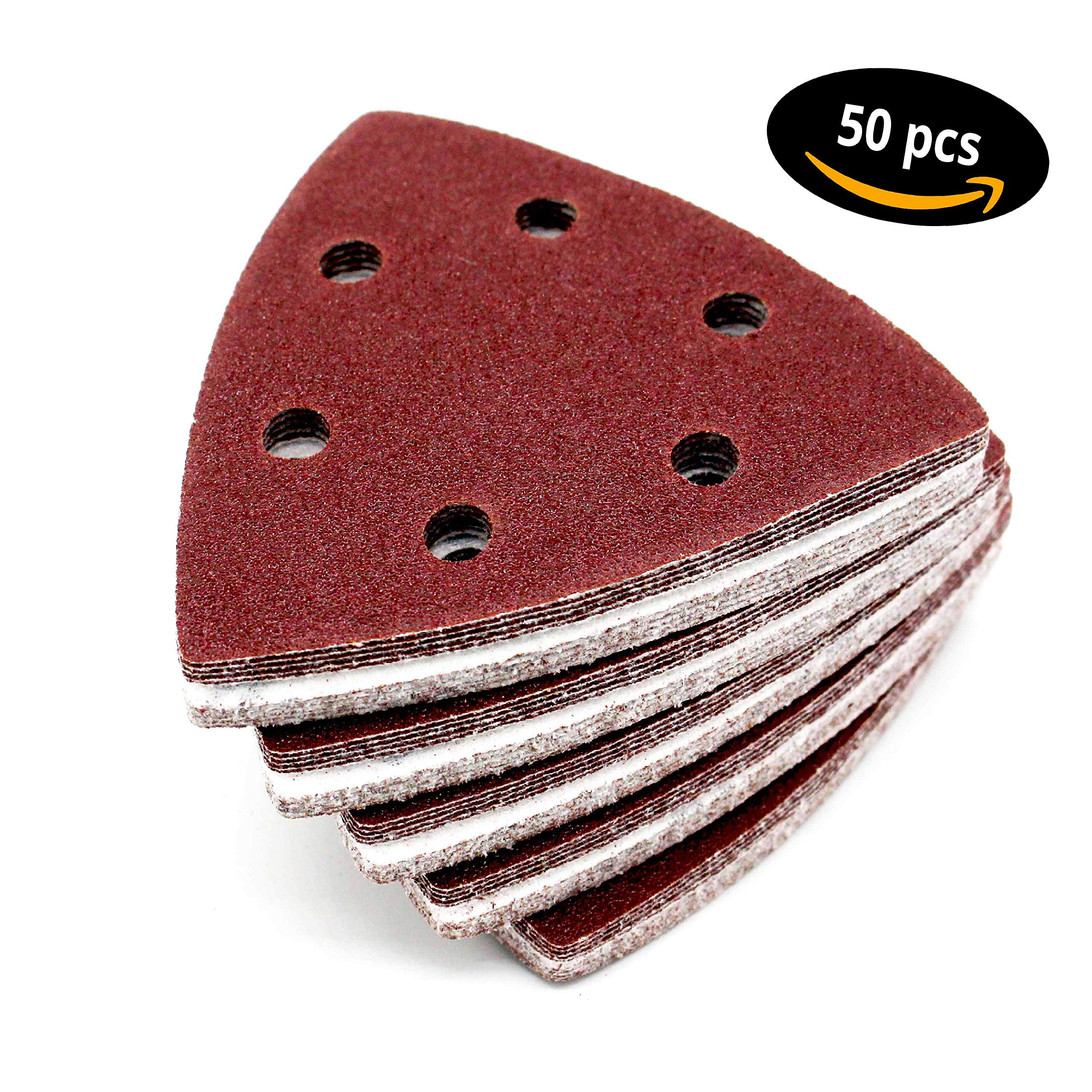 Triangoli Abrasivi Prio │ 50 pezzi │ 6 fori │ 93 x 93 x 93 mm │ grana 120 │ per levigatrici delta │ Fogli Abrasivi │ Abrasivi Triangolari │ Carta Abrasiva