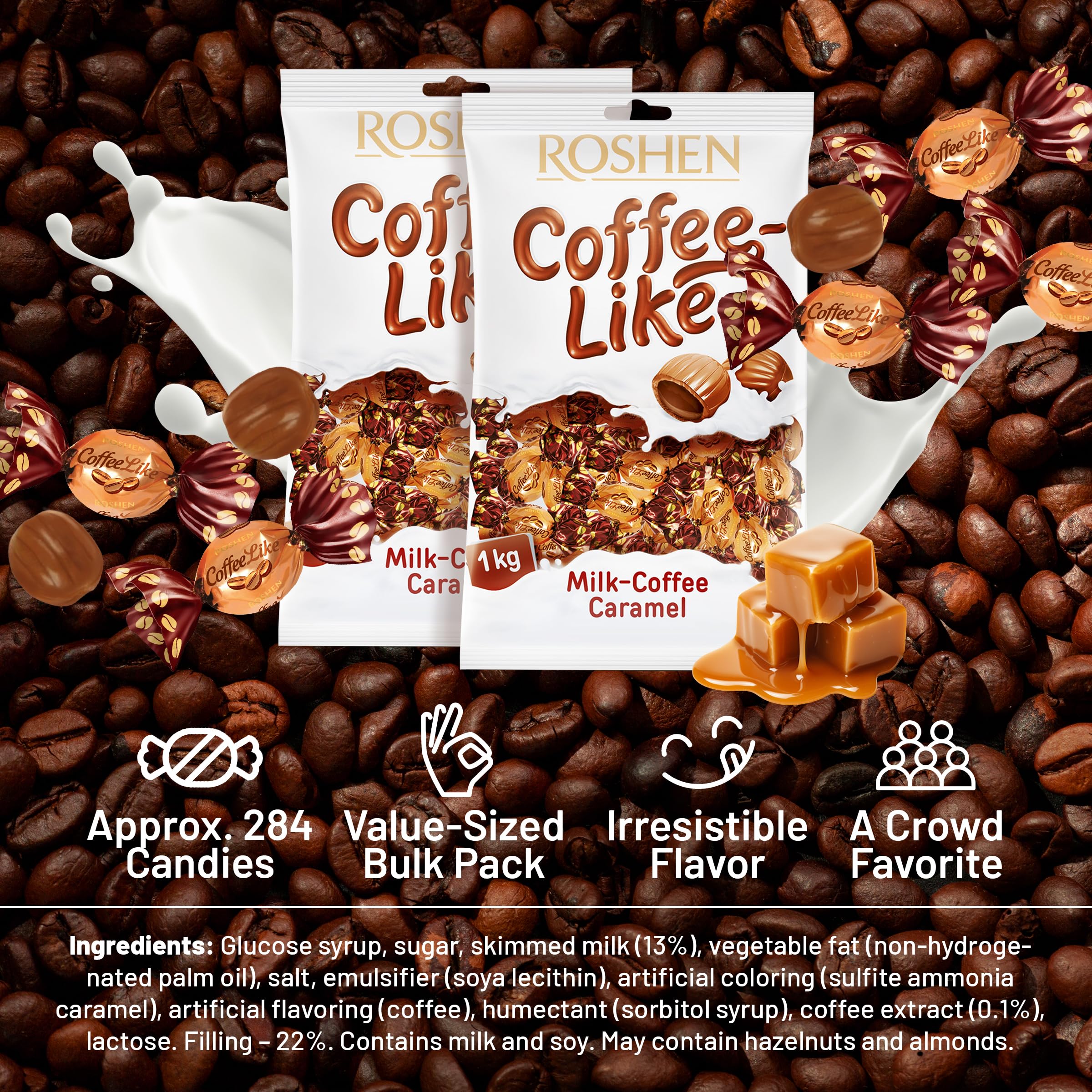 Amazon.com : Roshen Coffeelike Caramel Candy, Coffee-Milky Filled