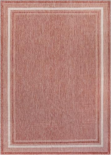 Vista 478 de Unique Loom - Colección Outdoor Border - Tapete para exteriores de borde suave - 5 pies 3 pulgadas x 8 pies, rectangular, azul/marfil azu/marfil