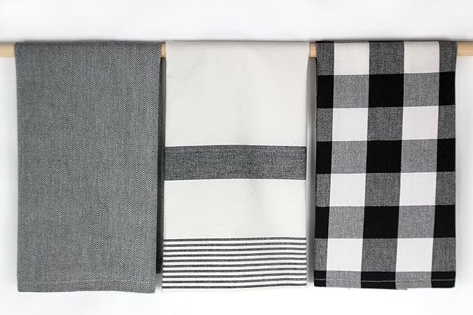 Amazon.com: Three Black and White Kitchen Towels by C & F: Home & Kitchen