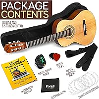 Vista 6 de Pyle - Kit de guitarra acústica clásica de 36 pulgadas junior 6, madera de tilo con bolsa de concierto, afinador, cuerdas de nailon, púas, correa