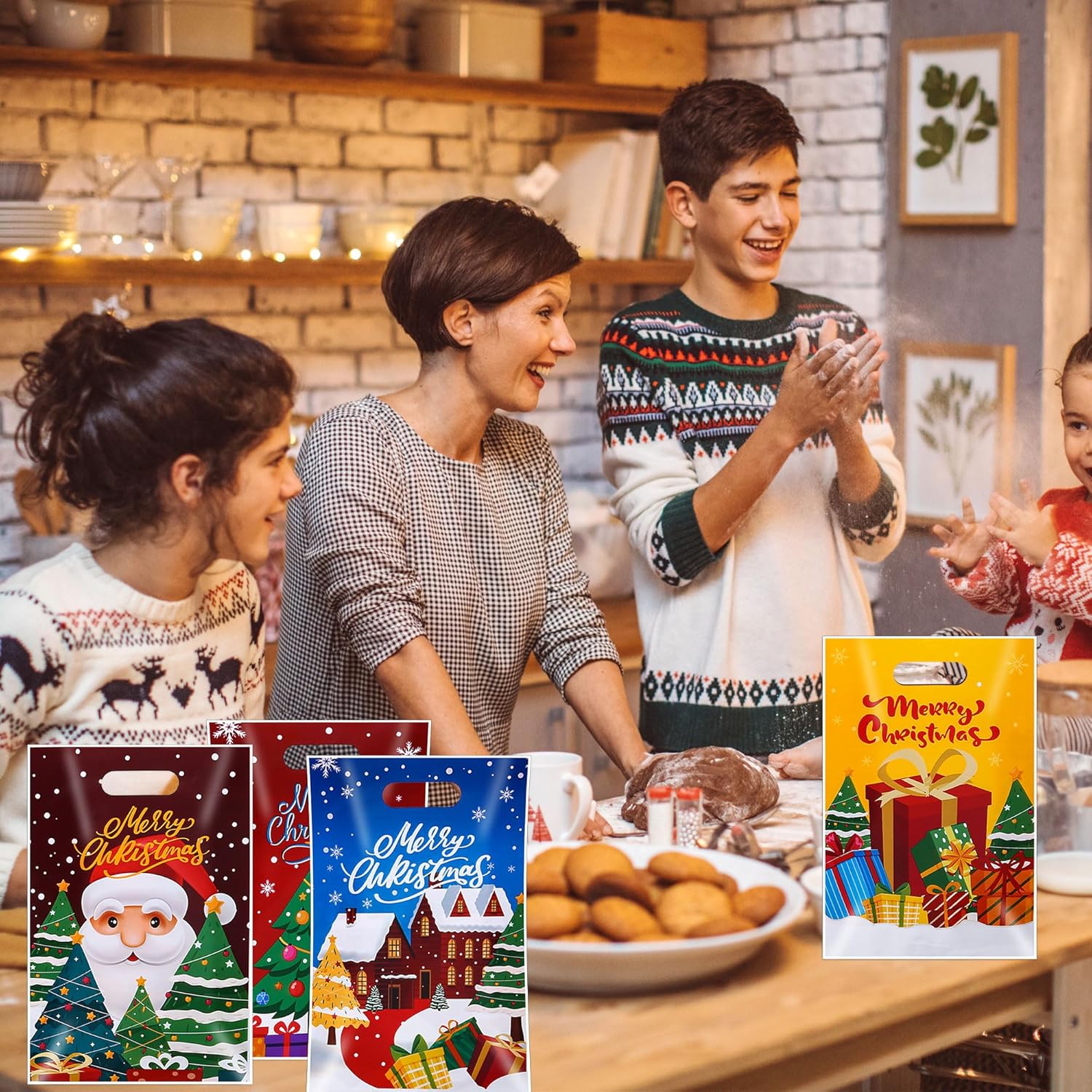 FUULOXE 60 Pcs Christmas Gift Bags with Handles Merry Christmas Treat Bag for Holiday Goody Snack Gift Bags Bulk Party Decoration Supplies Favors - Image 6