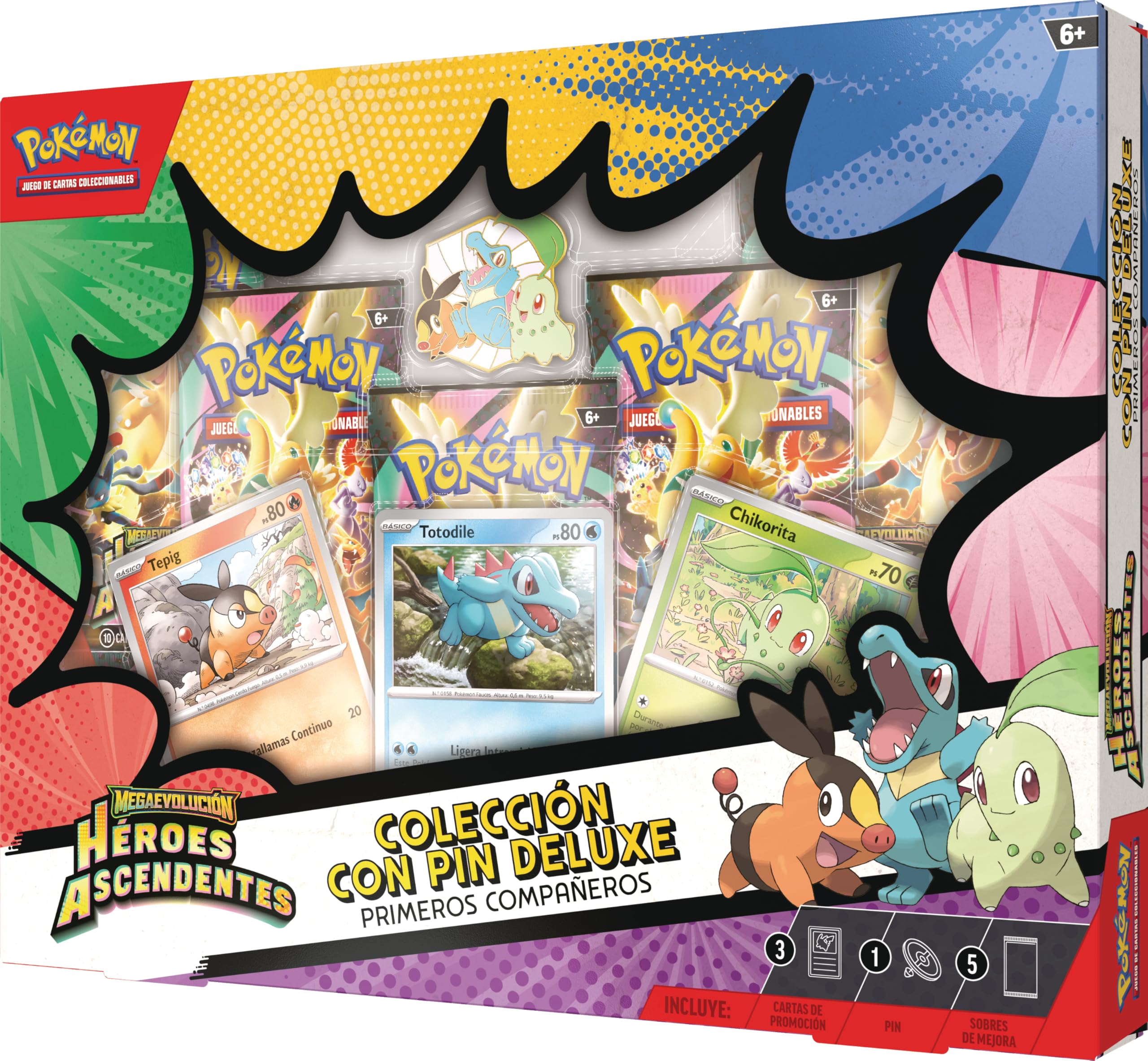 Pokémon: Colección con Pin Deluxe Primeros Compañeros de Megaevolución-Héroes Ascendentes (3 Cartas holográficas de promoción, 1 Pin Deluxe y 5 Sobres de Mejora) — view 3