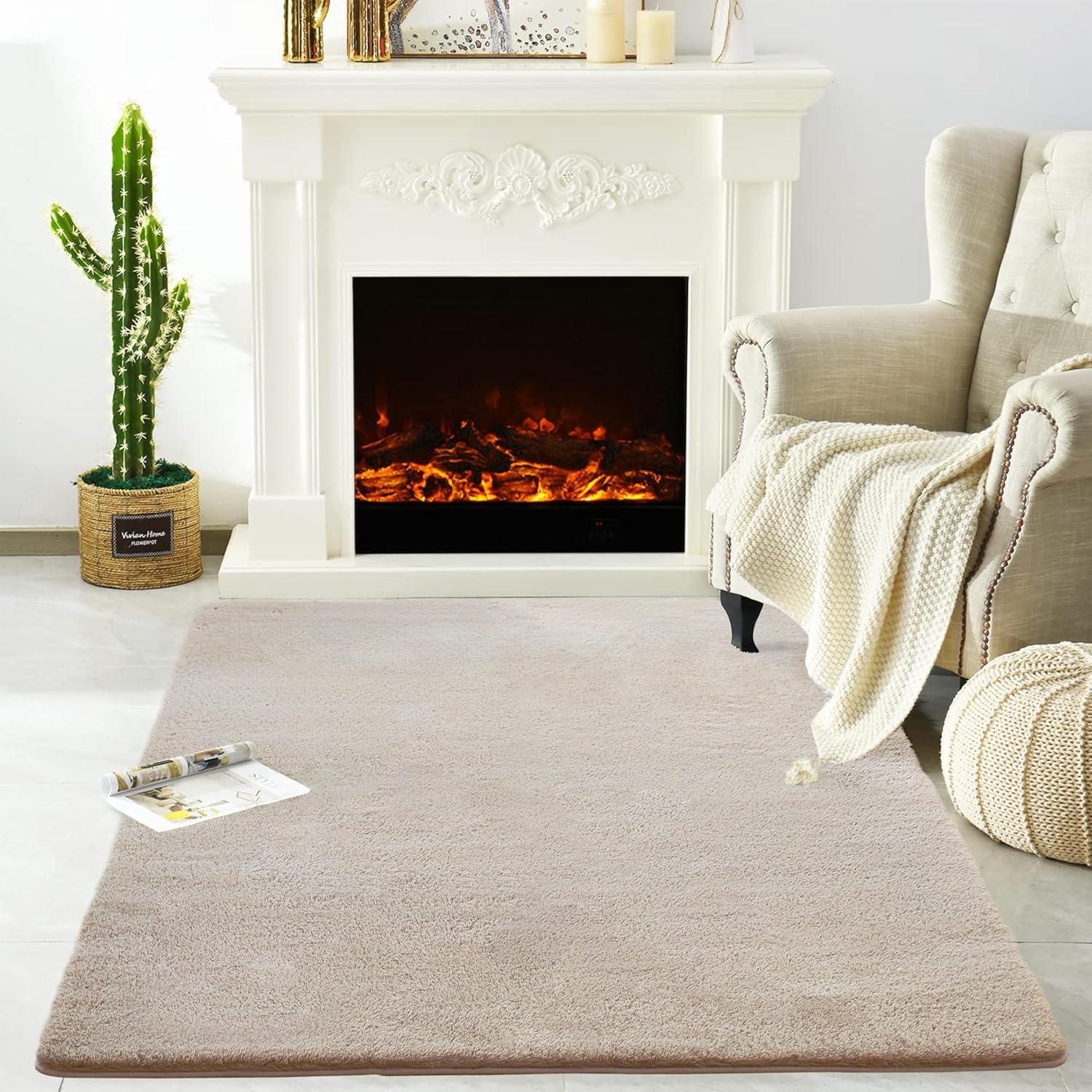 Tititex Brown Grey Area Rug - 3'x5' Ultra Soft Faux Rabbit Fur Fluffy Bedside Rug,Furry Shag Shaggy Non-Slip Rugs Washable 1.18" High-Pile Plush Carpet for Nursery Bedroom Living Room Decor Brown Grey 3x5 feet