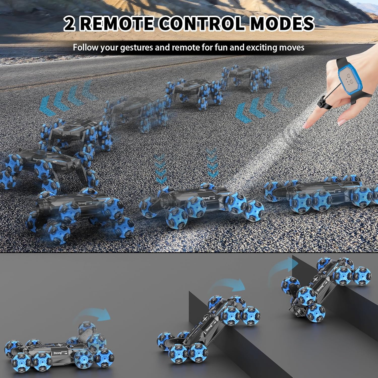 8WD Gesture Sensing Stunt RC Cars - 2.4Ghz 360° Rotation Remote Control Car with Spray, Light & Sound, Transform Drift Climbing Racing Vehicle, Birthday Toys for Ages 8-13 Boys Girls