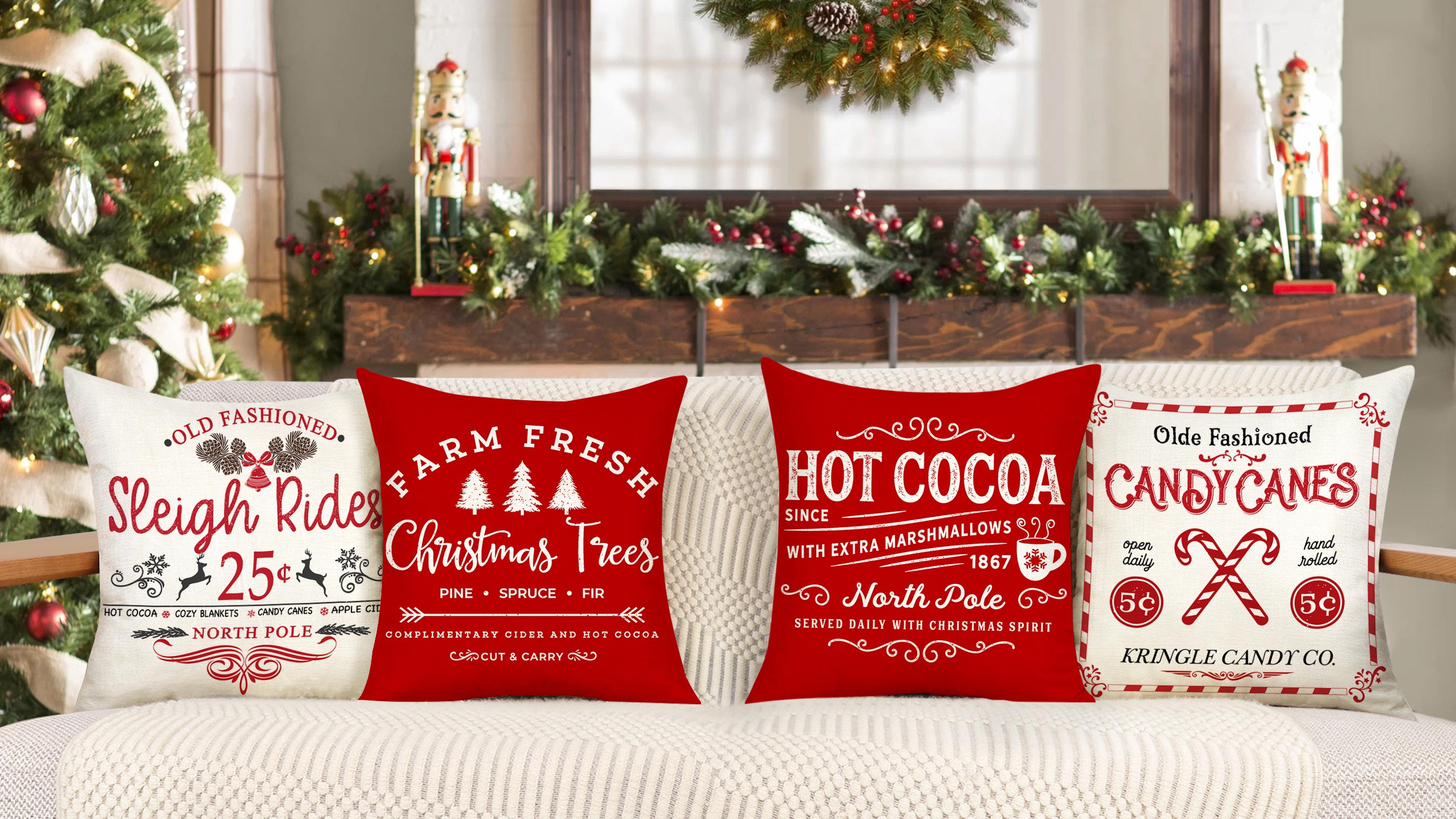 MFGNEH Christmas In Heaven Throw Pillow Cover - 20x20 Inch, Farmhouse Holiday Decor, Cotton Linen