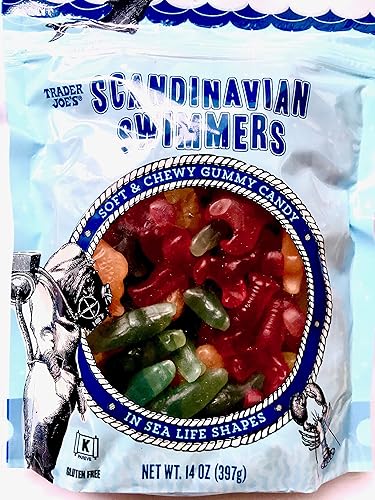 Trader Joe's Scandinavian Swimmers - Paquete de 3 gomitas suaves y masticables, en formas de vida marina, sin gluten, kosher