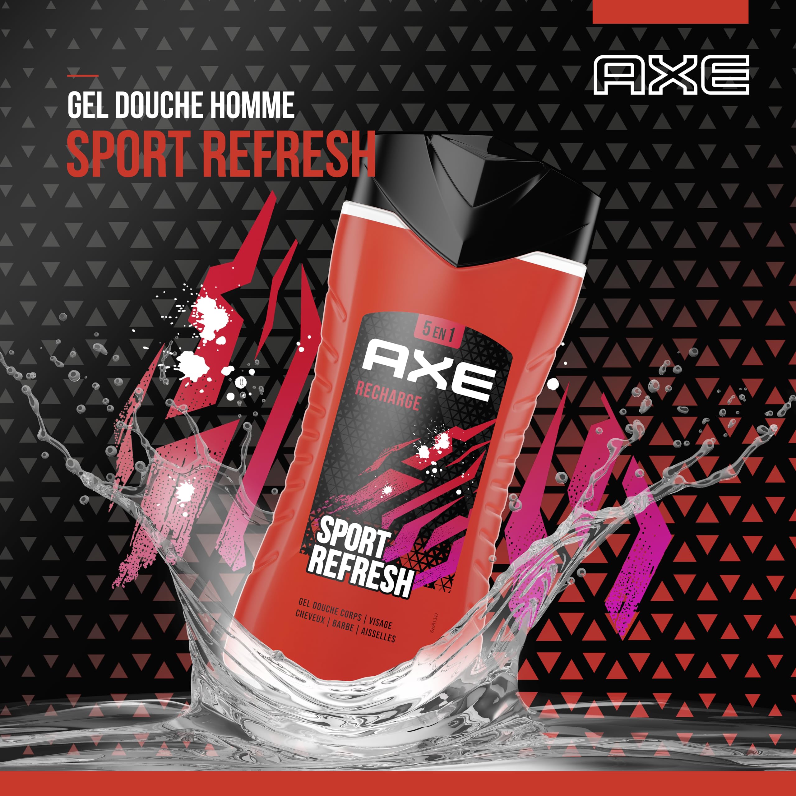 AXE - Gel doccia uomo 5 in 1 Sport Refresh - 24 ore idratante - 87% di ingredienti di origine naturale - profumo menta artica e spezie (confezione da 12 x 250 ml)