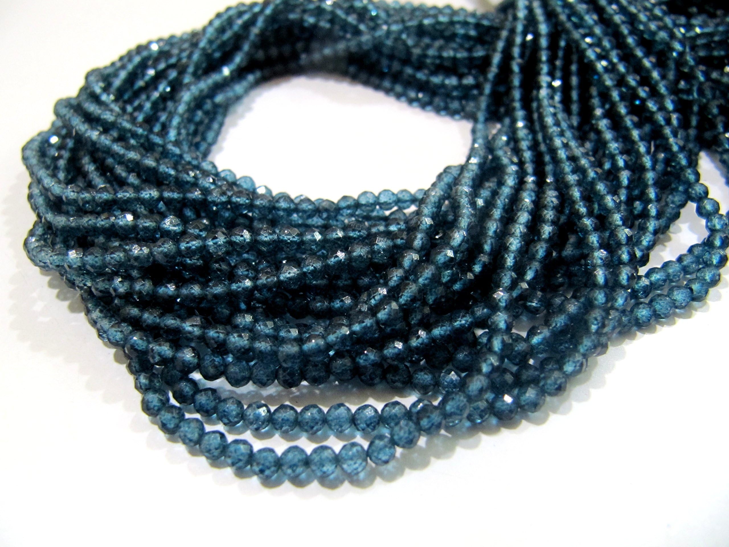AAA Quality Topaz Rondelle Faceted Beads, London Blue Topaz Color 3 mm Beads, Gemstone Strands, 13 inches
