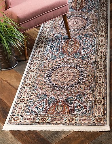 Unique Loom Colección Narenj Adams - Alfombra de área (3 pies x 13 pies 1 pulgada, marfilborgoña)