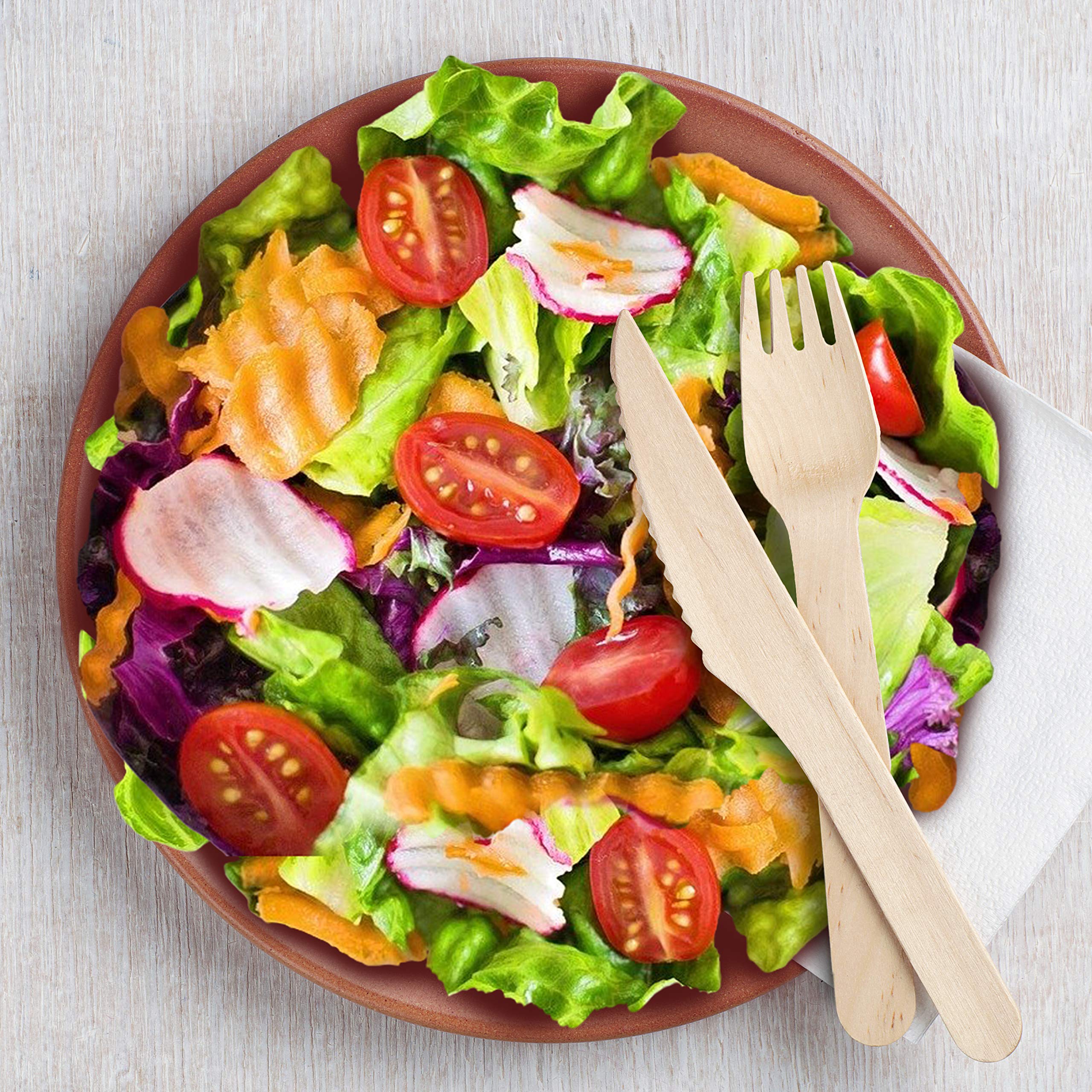 200 Posate In Legno Usa E Getta | 100 Forchette + 100 Coltelli - Ecologiche E Compostabili - Foto 10