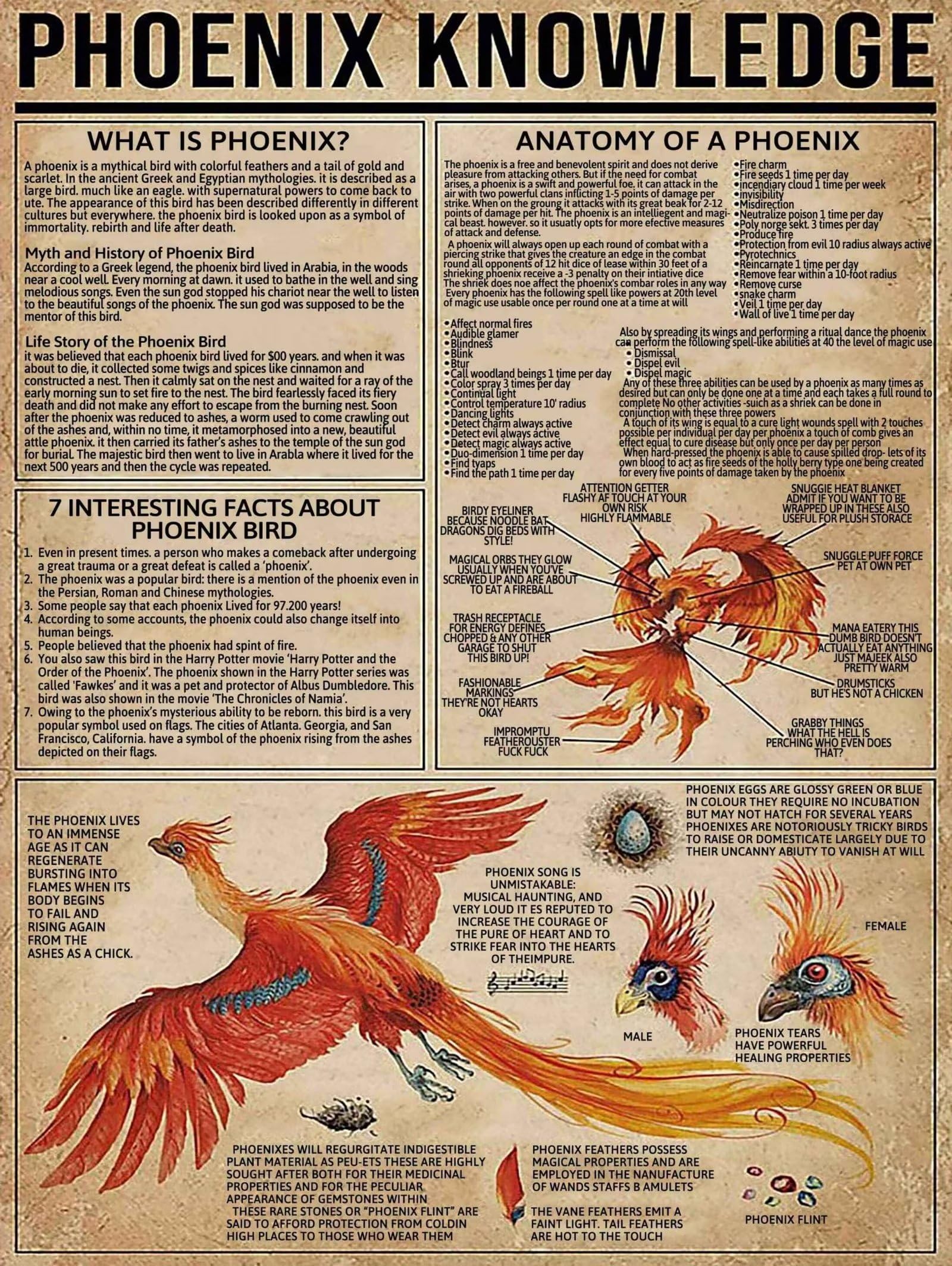 Amazon.com: Phoenix Knowledge Metal Tin Sign Anatomy Of A Phoenix