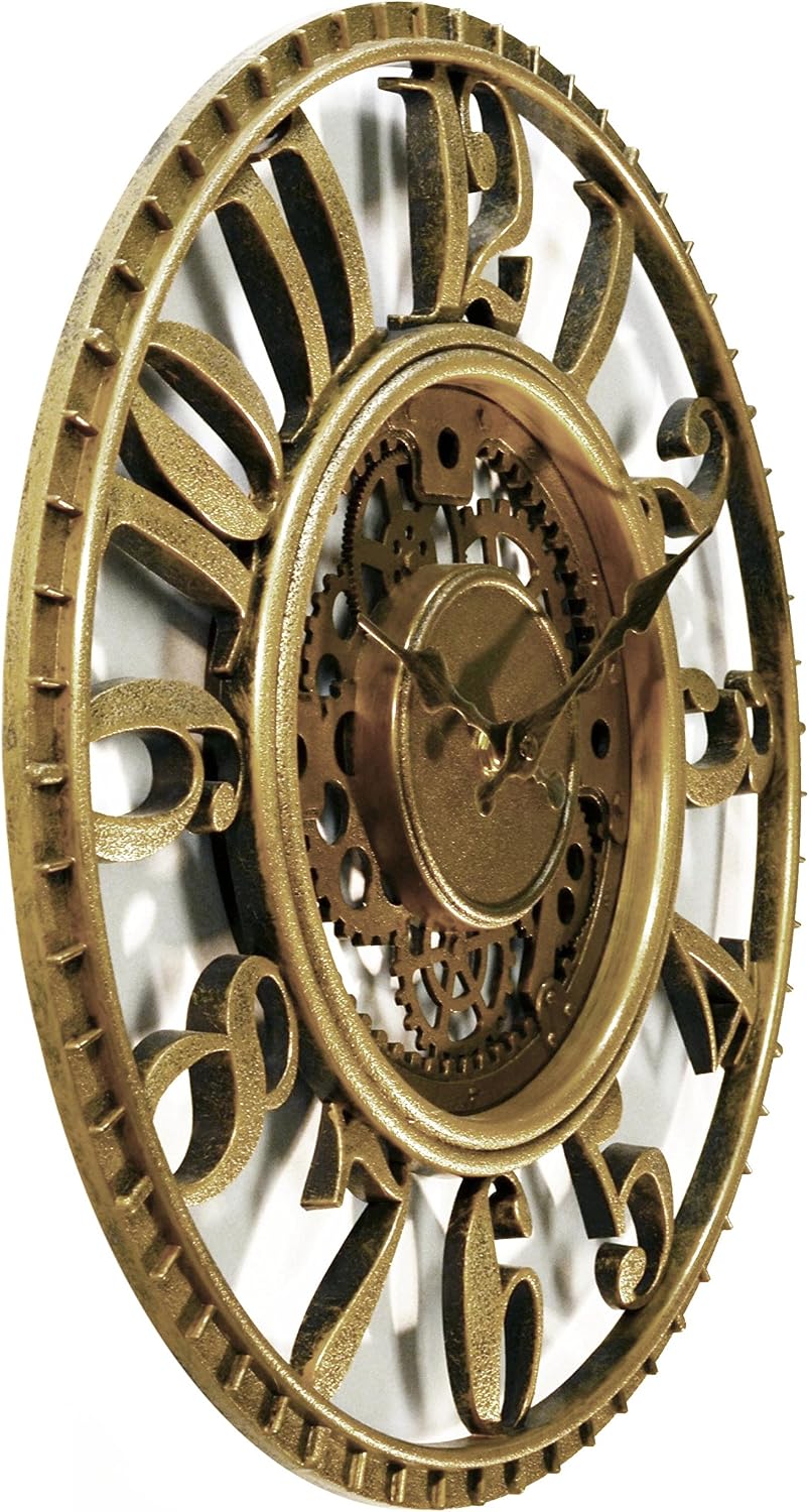 Infinity Instruments Gear Open Dial Resin Clock, Gold