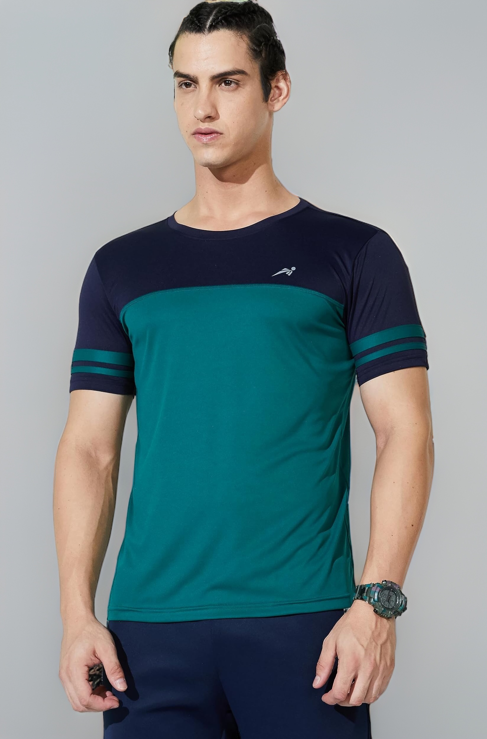 Amazon Brand - Symbol Men's Color Block Active Regular Fit Sports T-Shirt | Round Neck | Half Sleeve (Available in Plus Sizes)