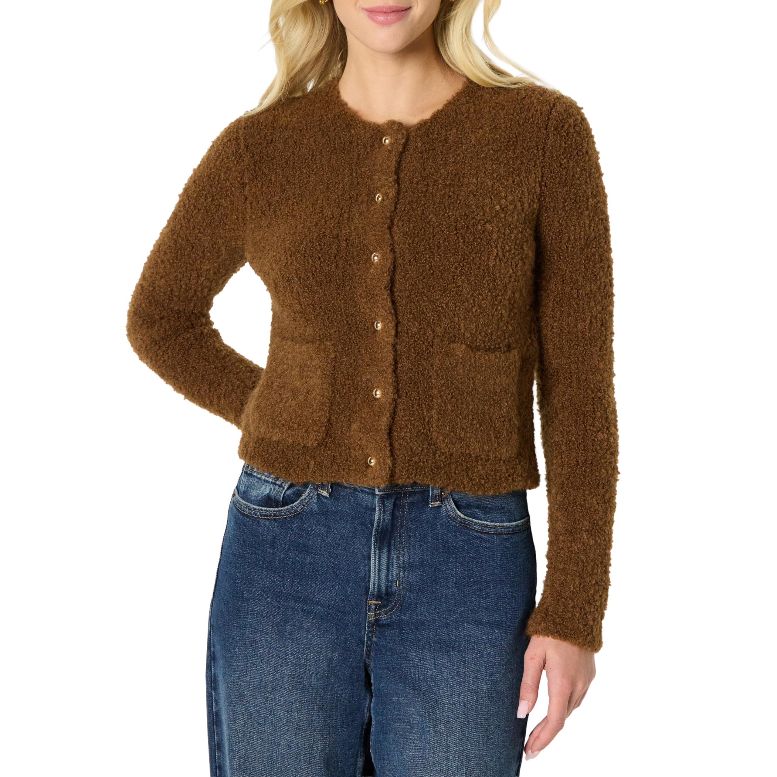 Amazon Essentials Women's Regular-Fit Trendy Wool Blend Boucle Button-Down Jacket, Brown, X-Large