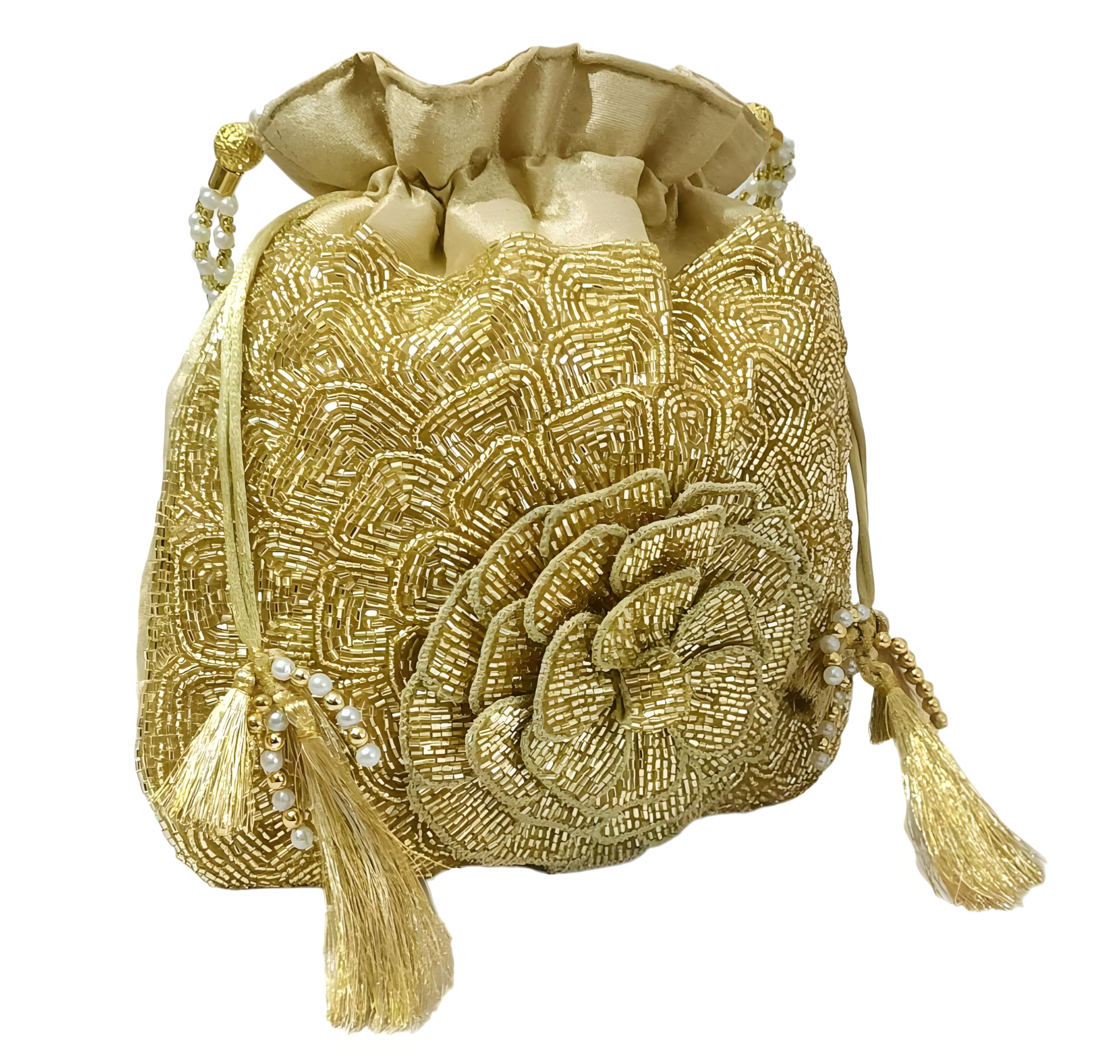 Women's & Girls Embroidered Floral Potli Bag Purse for Party Wedding-image-40