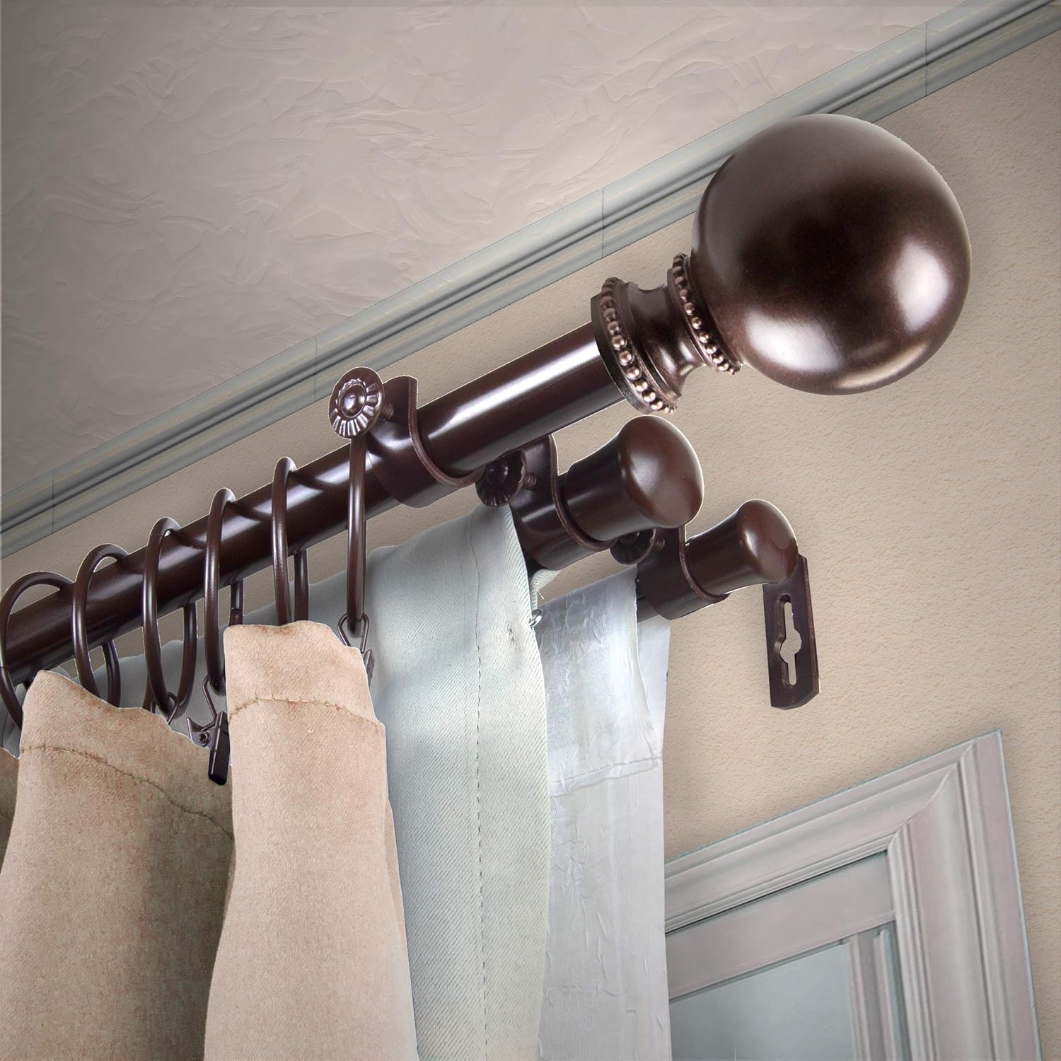 Rod Desyne Jodi 13/16" Triple Curtain Rod, 120-170 inch, Cocoa