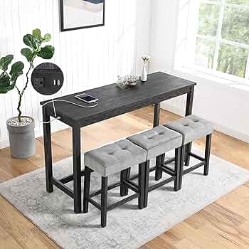 ★ Private Bar Counter Set 4-Piece Counter Height Dining Set, Pub Table and 3 Stools
