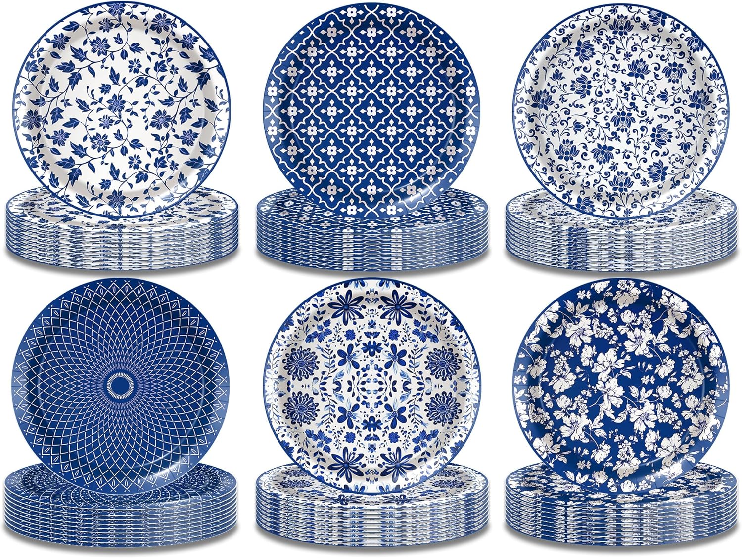 48 Pcs Blue and White Floral Party Paper Plates -7 Inch Disposable Vintage Floral Dessert Plates with Chinoiserie Porcelain Decorations | Perfect for Wedding, Birthday Party Supplies, Bridal Shower