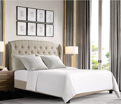 Rosevera Issac Bed with Signature Design Adjustable Headboard and Button Tufting Bed Frame,King,Classic Beige