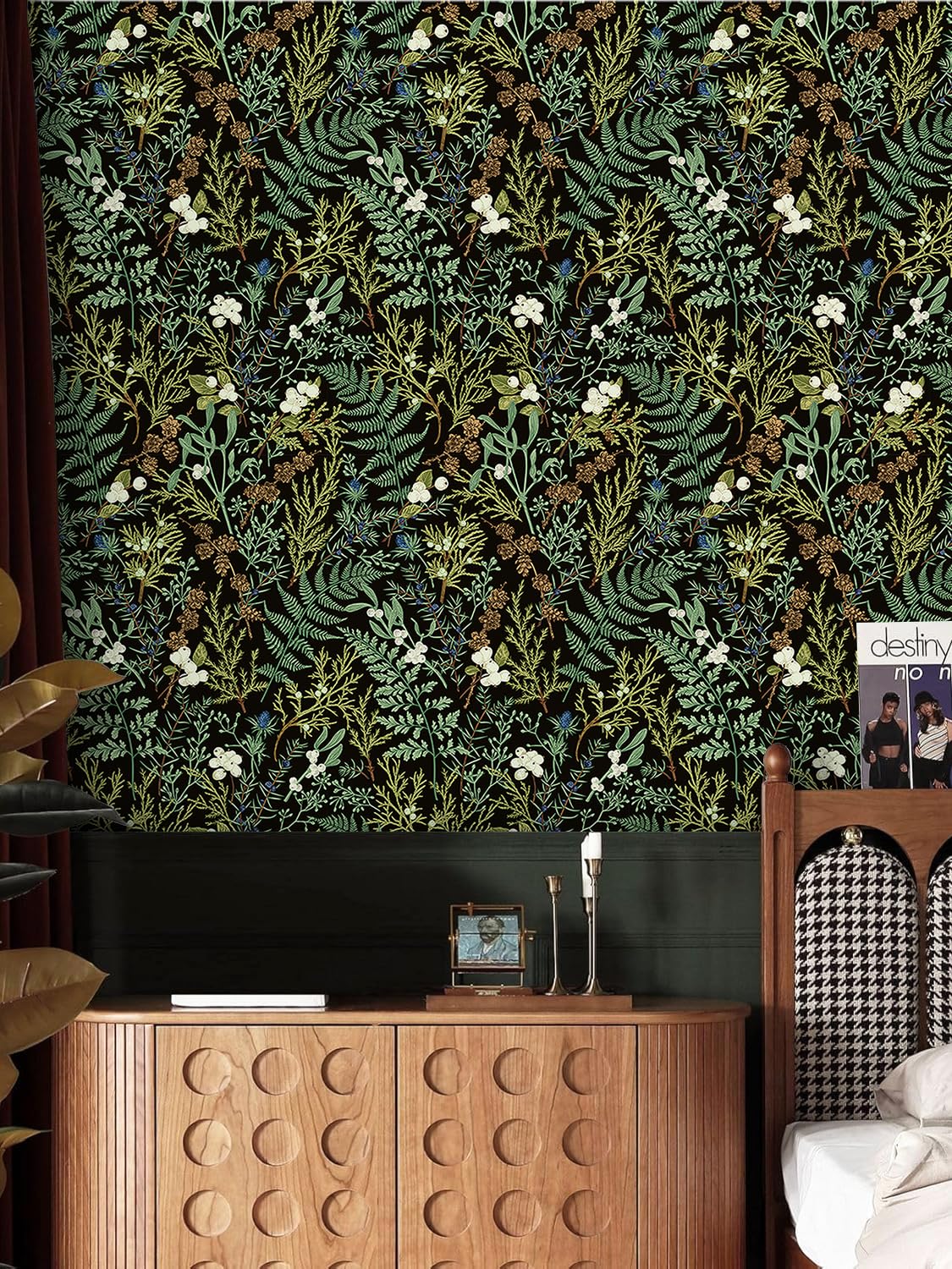 Papier peint floral vert et blanc en vinyle décoratif pour mur et meuble 44x300 cm