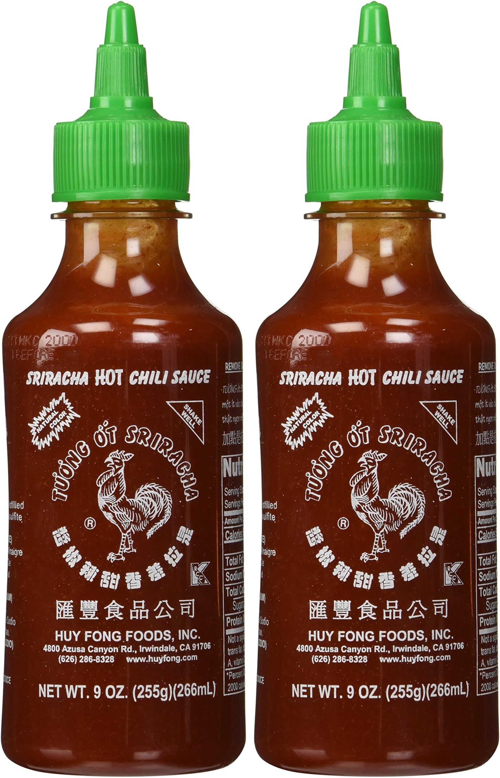 Sriracha Hot Chili Sauce, 9 Ounce Bottle (2 Pack)