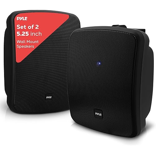 Pyle 5.25 Inch 2 Way Outdoor Waterproof Mountable Wireless Bluetooth Dual Speakers with Heavy Duty Grill Cabinet Enclosure, Black (2 Pack)
