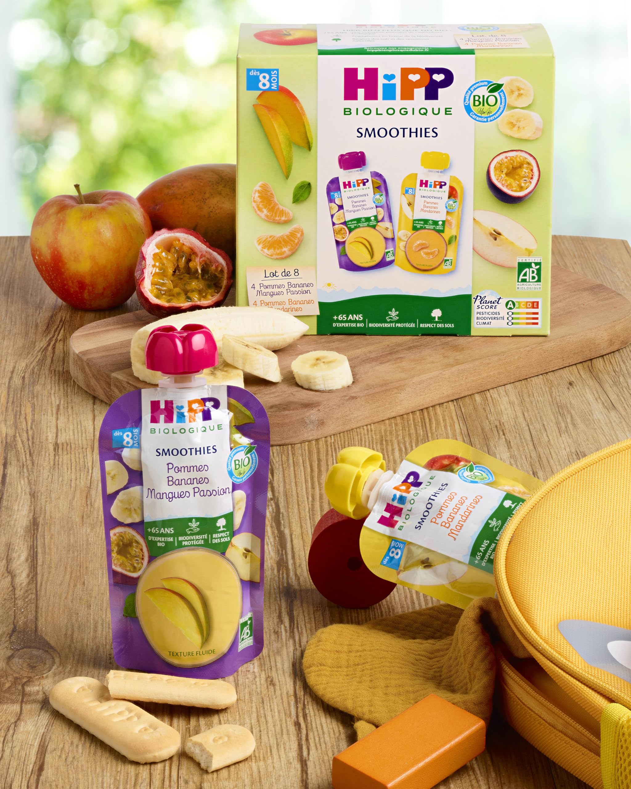 HiPP Smoothies Multipack 2 variétés dès 8 Mois Gourdes 8x90g Lot de 4 BIOLOGIQUE