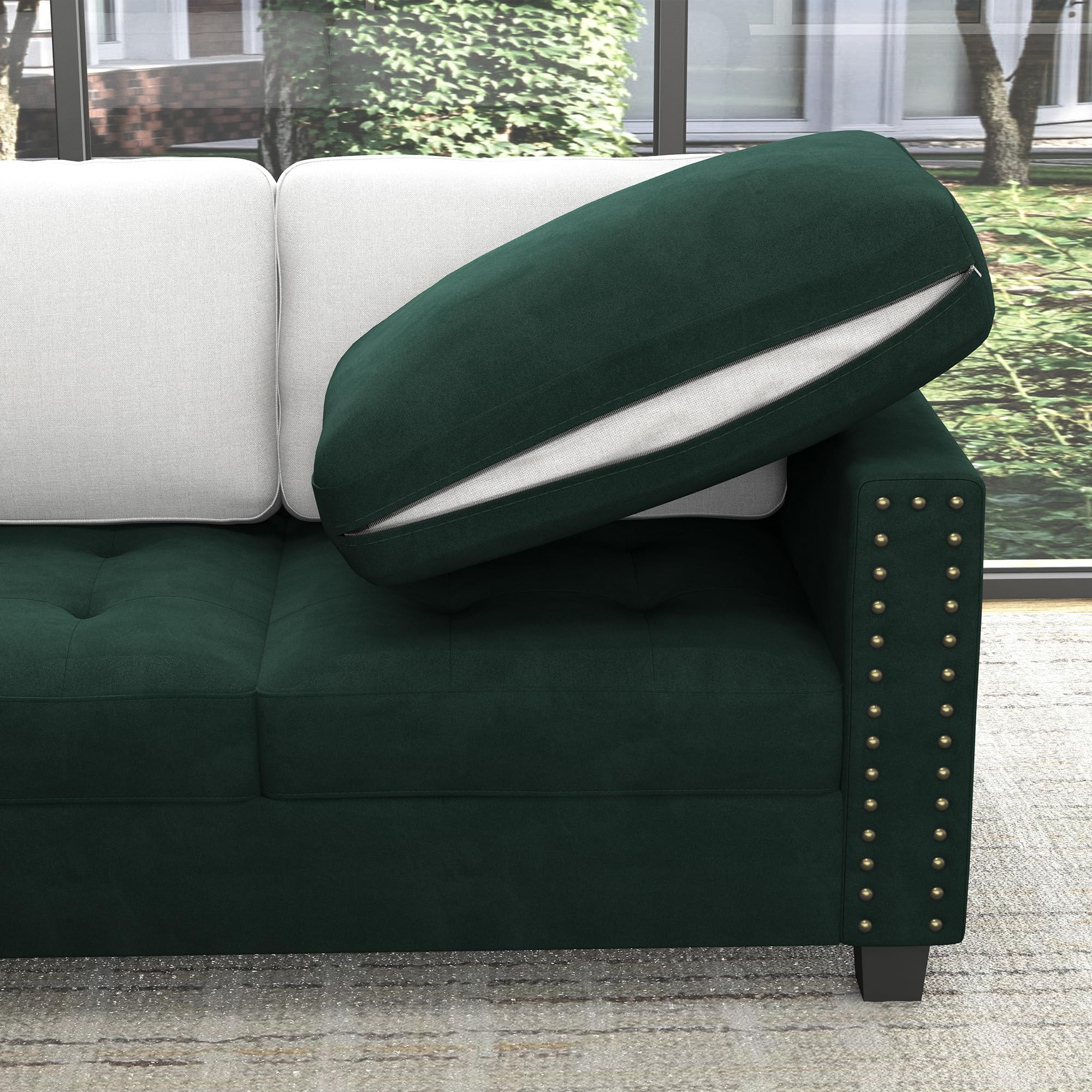 HONBAY Velvet Convertible Sectional Sofa Couch, L Shaped Corner Couch ...