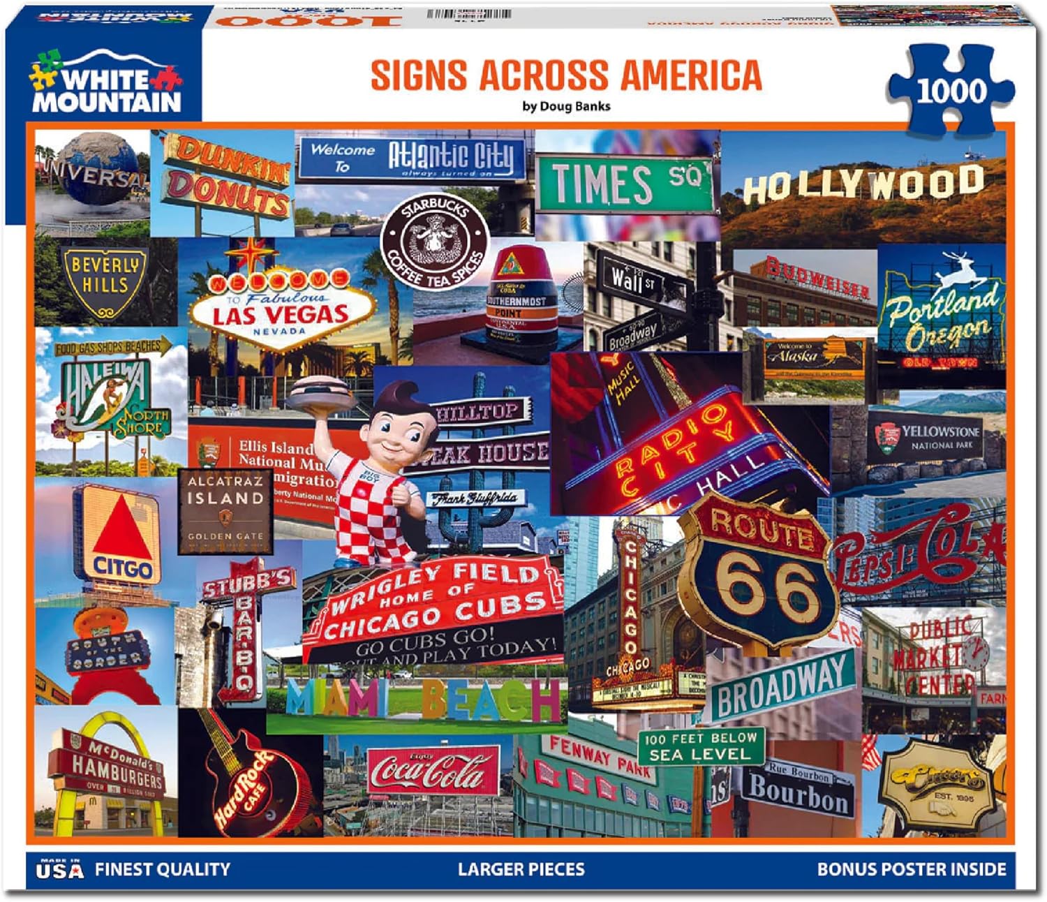 White Mountain 1000 Piece Jigsaw Puzzle Fun Collage Puzzles with Large Pieces Gift for Adults and Family 24"x30" - Signs Across America States