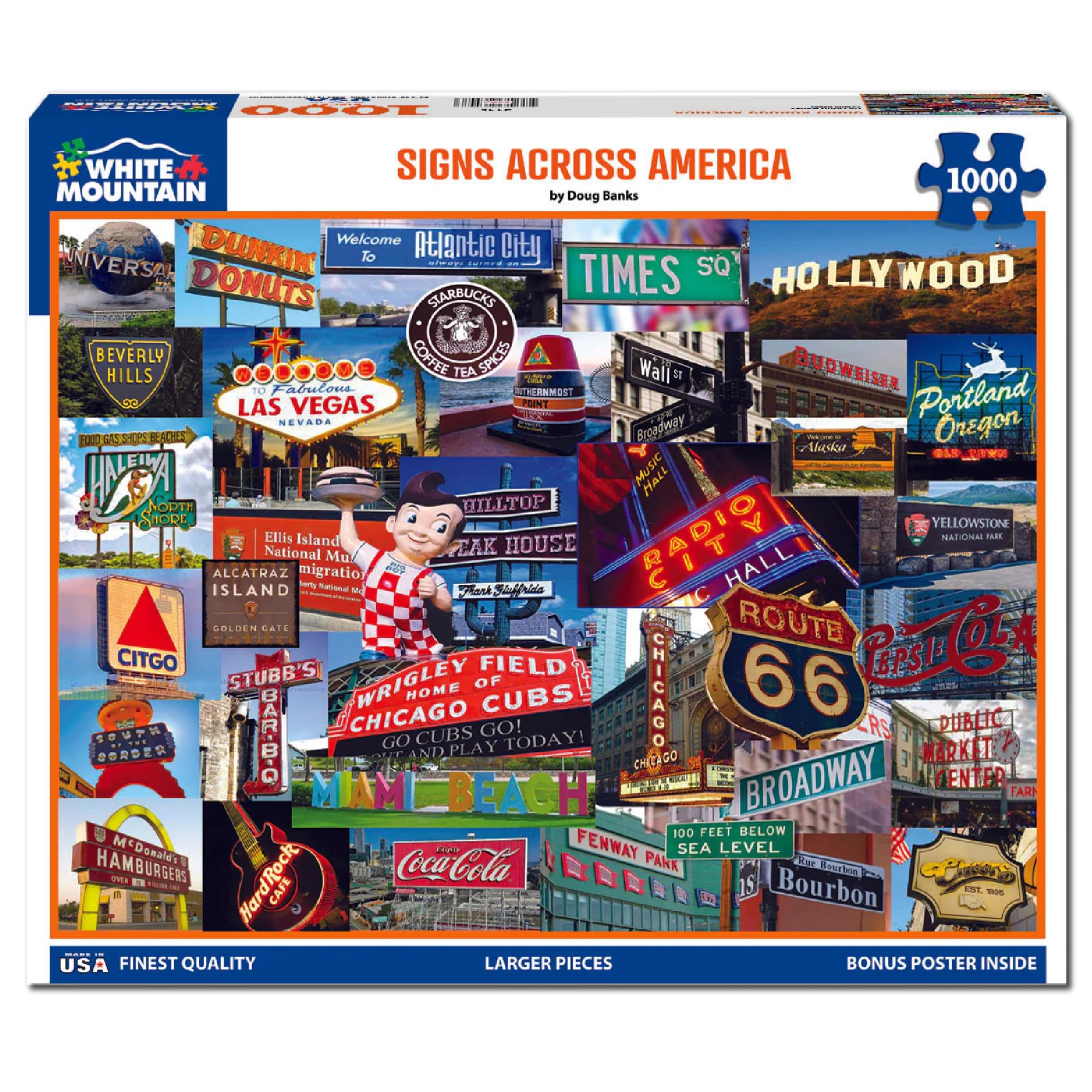 1000 Piece Jigsaw Puzzle, Signs Across America States | Large Pieces, Gift for Adults and Family, 24"x30" in, Fun Collage