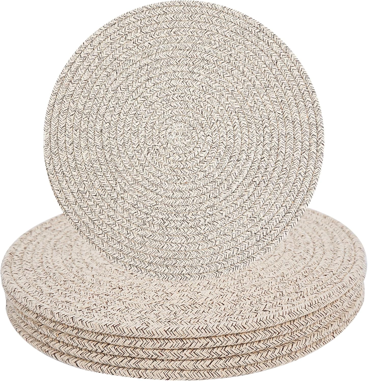 Round Woven Placemats Set of 6, 13.4 Inches Cotton Round Placemats, Heat Resistant Washable Table Mats for Indoor & Outdoor Dining Table Decor