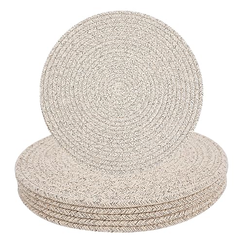 Round Woven Placemats Set of 6, 13.4 Inches Cotton Round