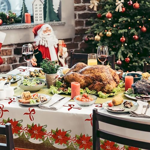 Miniatura 6 de Gift Boutique 3 manteles desechables de Navidad de 54 x 108 pulgadas, fundas de plástico rojo, blanco y verde, suministros de decoración para