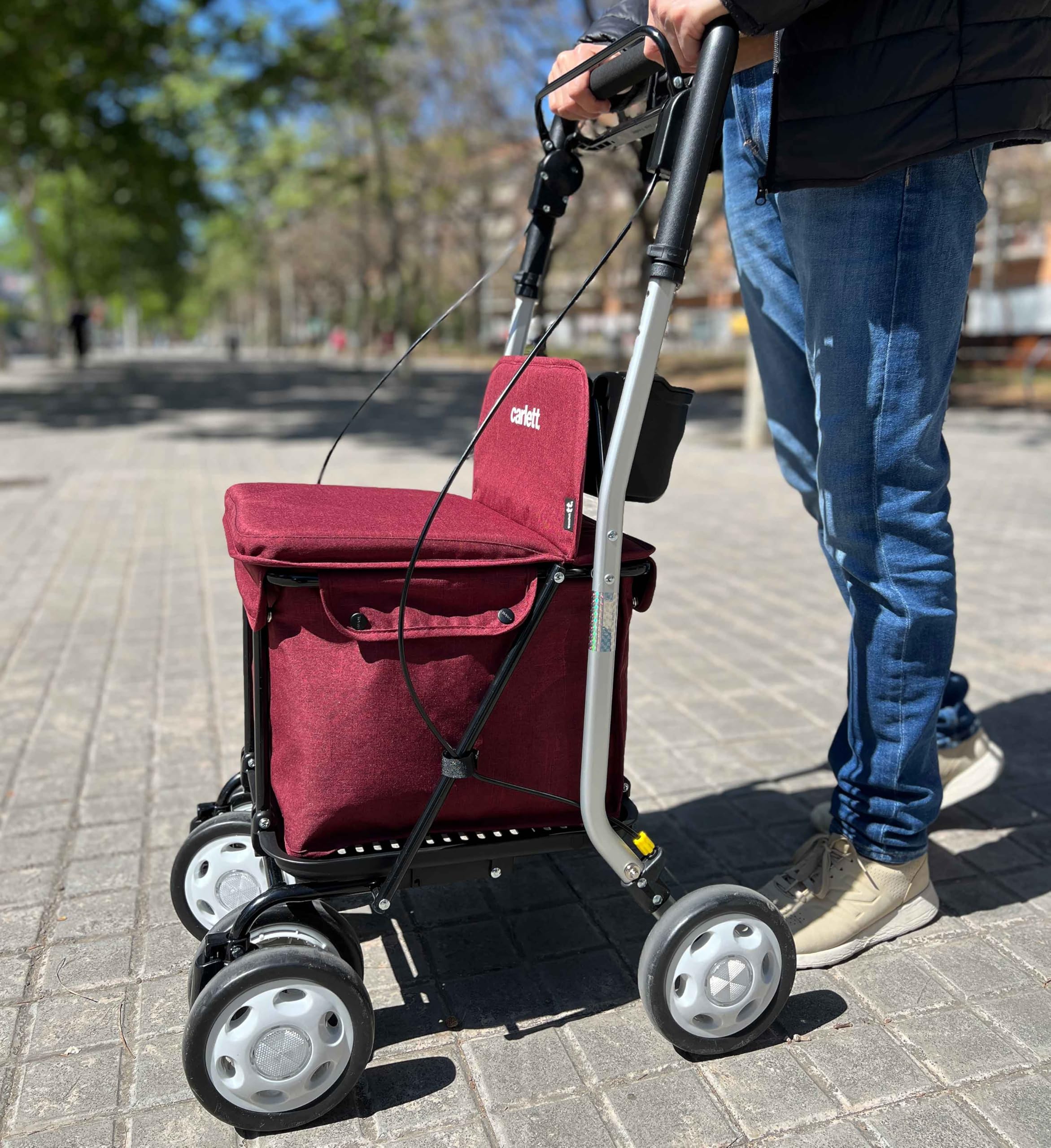 Carlett Rollator und Einkaufstrolley mit Sitz, EU-Medizinprodukt, höhenverstellbarer Griff, Doppelfeststellbremse, Räder in 3 Positionen, leicht und kompakt – Comfort Move, Schwarz