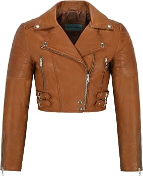 Missy Ladies Short Fashion Fitted Tan Biker Soft Napa Goth Leather