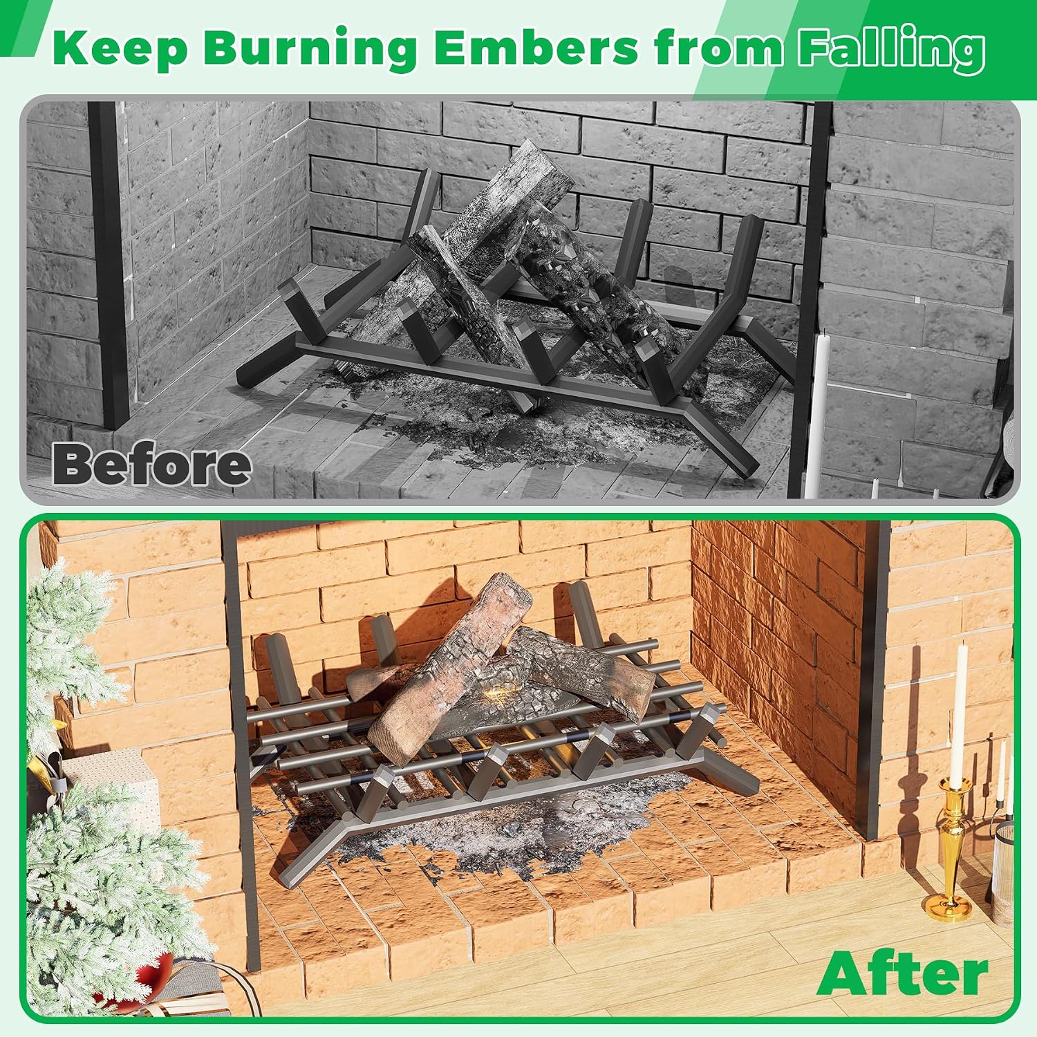 Forestchill Fireplace Grate Ember Retainer, Extra Thick 8mm Steel Ember Retainer Screen, 16 x 10 inch Heavy Duty Ember Retainer for Fireplace Grates, Fire Pits, Camping
