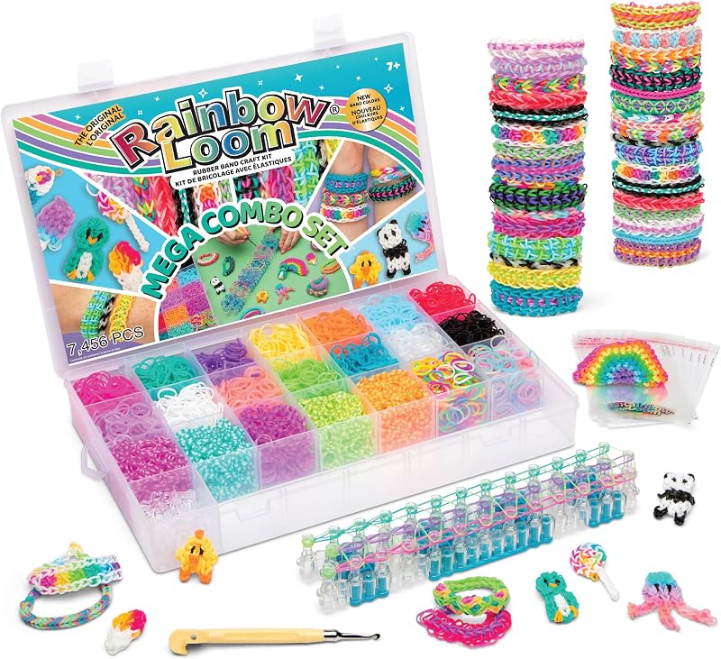 MEGA Combo Set, Features 7000+ Colorful Rubber Bands, 2 Step-by-Step Bracelet Instructions, Organizer Case, Great Gift for Kids 7+ DIY Craft, STEAM | Includes 21 Colors, Metal Hook, 300 C-Clips, and Organizer Case. Ideal DIY STEAM Craft Gift for Kids Ages 7+