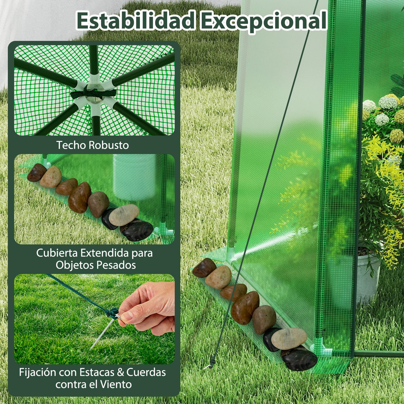 Invernadero Portátil, Tienda de Campaña Exterior con Cubierta de PE, Estructura Metálica, Puerta con Cremallera Enrollable y Ventanas de Malla, Juego para Plantas para Temporada de Cultivo Extendida