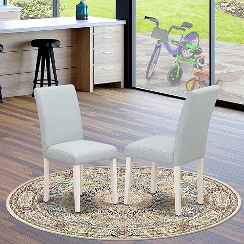 Miniatura 2 de East West Furniture ABP0T15 Abbott Parson - Sillas de comedor tapizadas de tela de lino azul bebé, juego de 2, color blanco lino